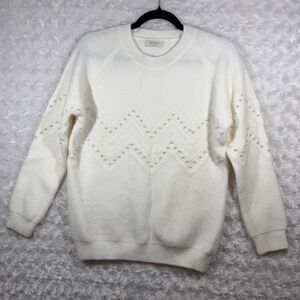 SASA Fashion Womens L White Pearl Embellished Chevron Knit Crewneck Sweater